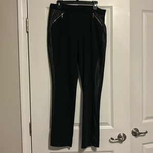Women’s size 12 pants with faux leather side stripe with zipper pockets, black.